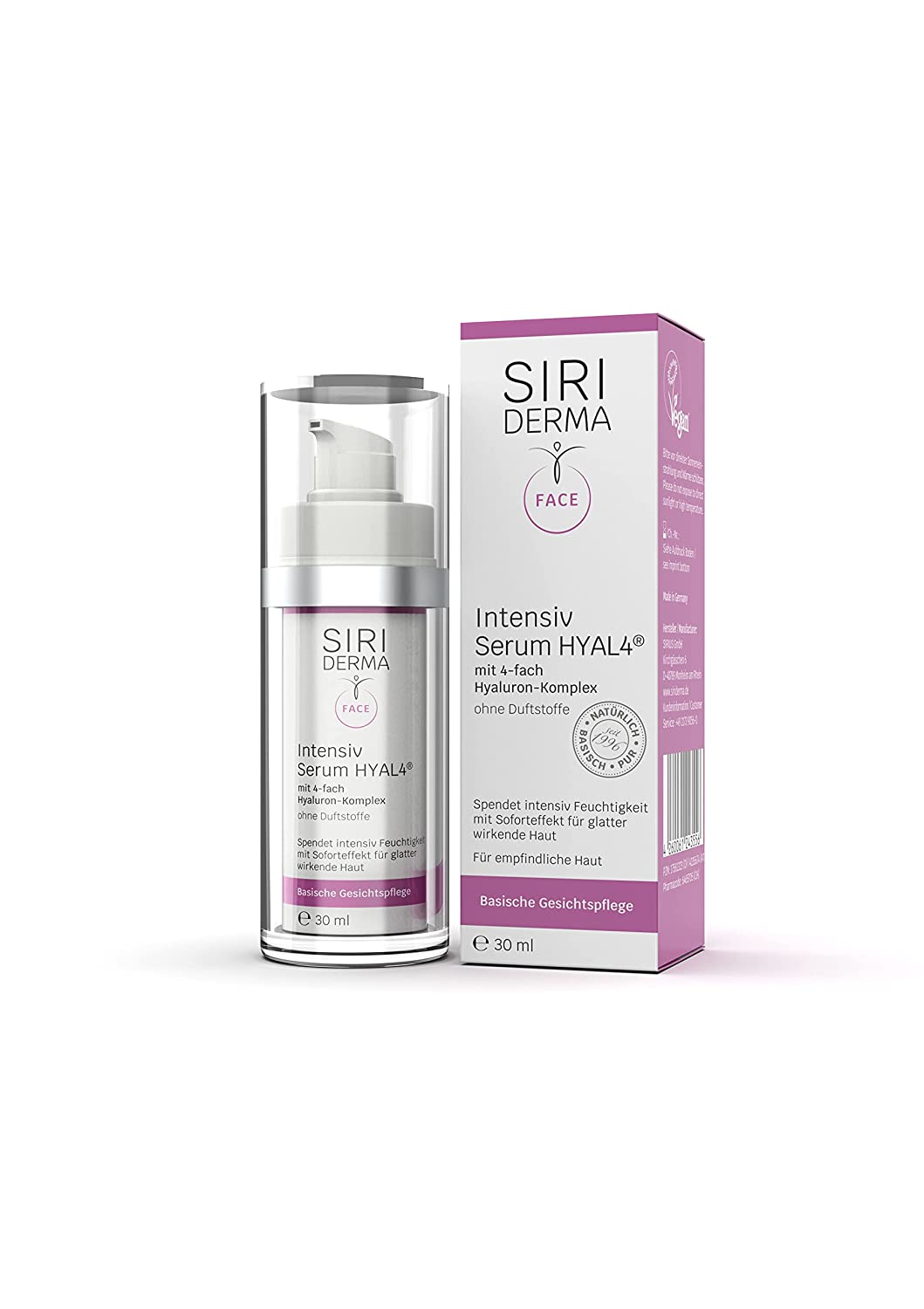 SIRIDERMA Pure Alkaline Intensive Serum Hyal4 | Fragrance Free | 30 ml | Vegan Moisturising Serum | With Hyaluronic and Rose Water