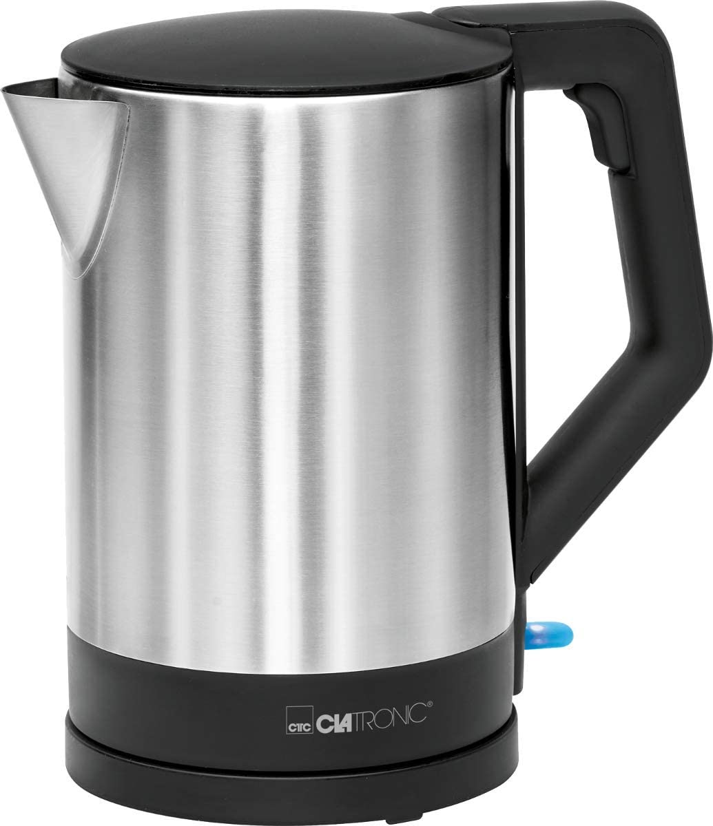 Clatronic WKS 3692 Kettle Concealed Heating Element Automatic Shut-Off Base Station with Cable Wrap 1.5 L 2200 W Stainless Steel Black Stainless Steel