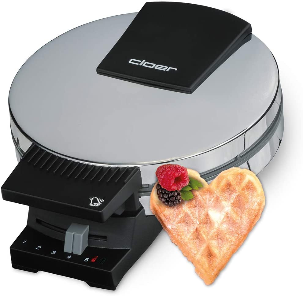 Cloer 185 waffle maker for cake-like waffles / 930 W / waffle size 16 cm / heavy baking plates / visual and acoustic ready message / stainless steel housing, stainless steel, black, silver