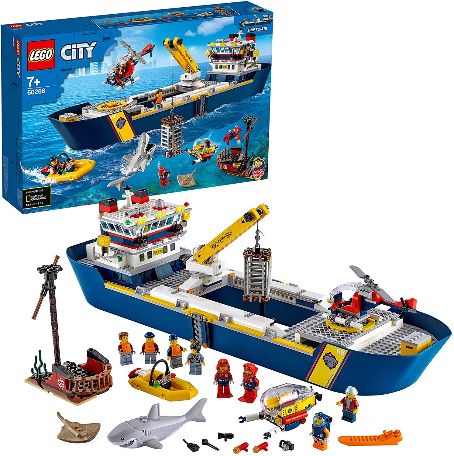 Lego 60266 City Sea Research Ship Floating Toy Boat, Deep Sea Underwater Se