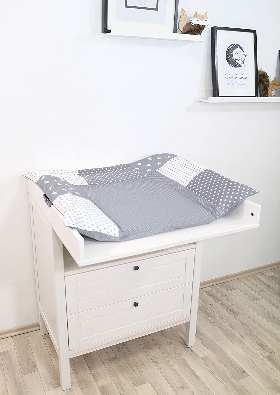 Ullenboom® Cover for Changing Mat in 10 Colours (85 x 75 cm, Baby Changing Mat, Made of Cotton) grey stars