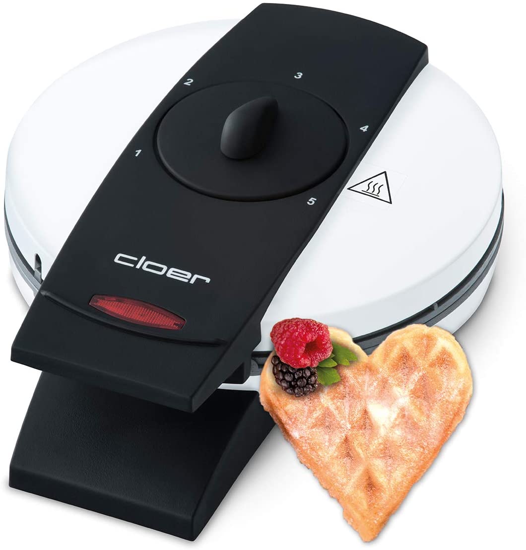 cloer 1621 waffle machine for classic heart-shaped waffles / 930 W / waffle size 15.5 cm / continuously adjustable degree of browning / white, metal