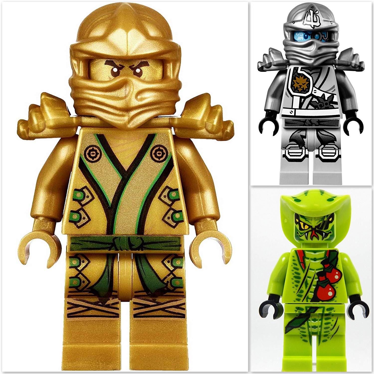 Lego Ninjago: Lloyd The Gold Ninja Figure Set Of 3, Silver Titanium Zane An