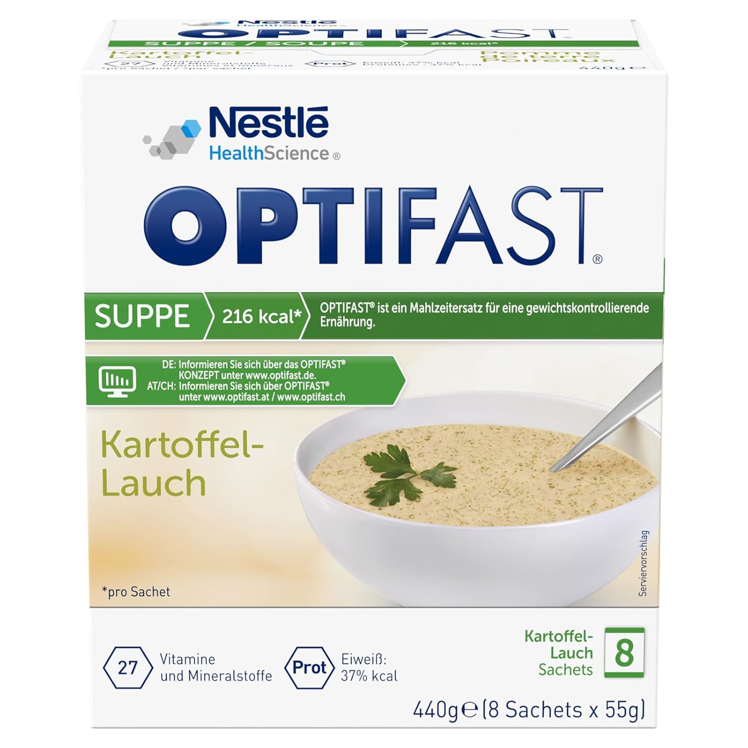 OPTIFAST® Diet Soup Potato Leek for Weight Loss, Protein-Rich Meal Replacement with Important Vitamins and Minerals, Quick Prepared and Delicious in Flavor, 8 x 55 g