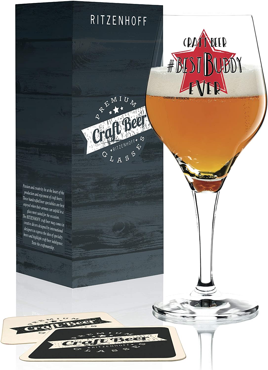 RITZENHOFF Craft Beer Glass by Gabriel Weirich Crystal Glass 250ml + 5 Beer Mats