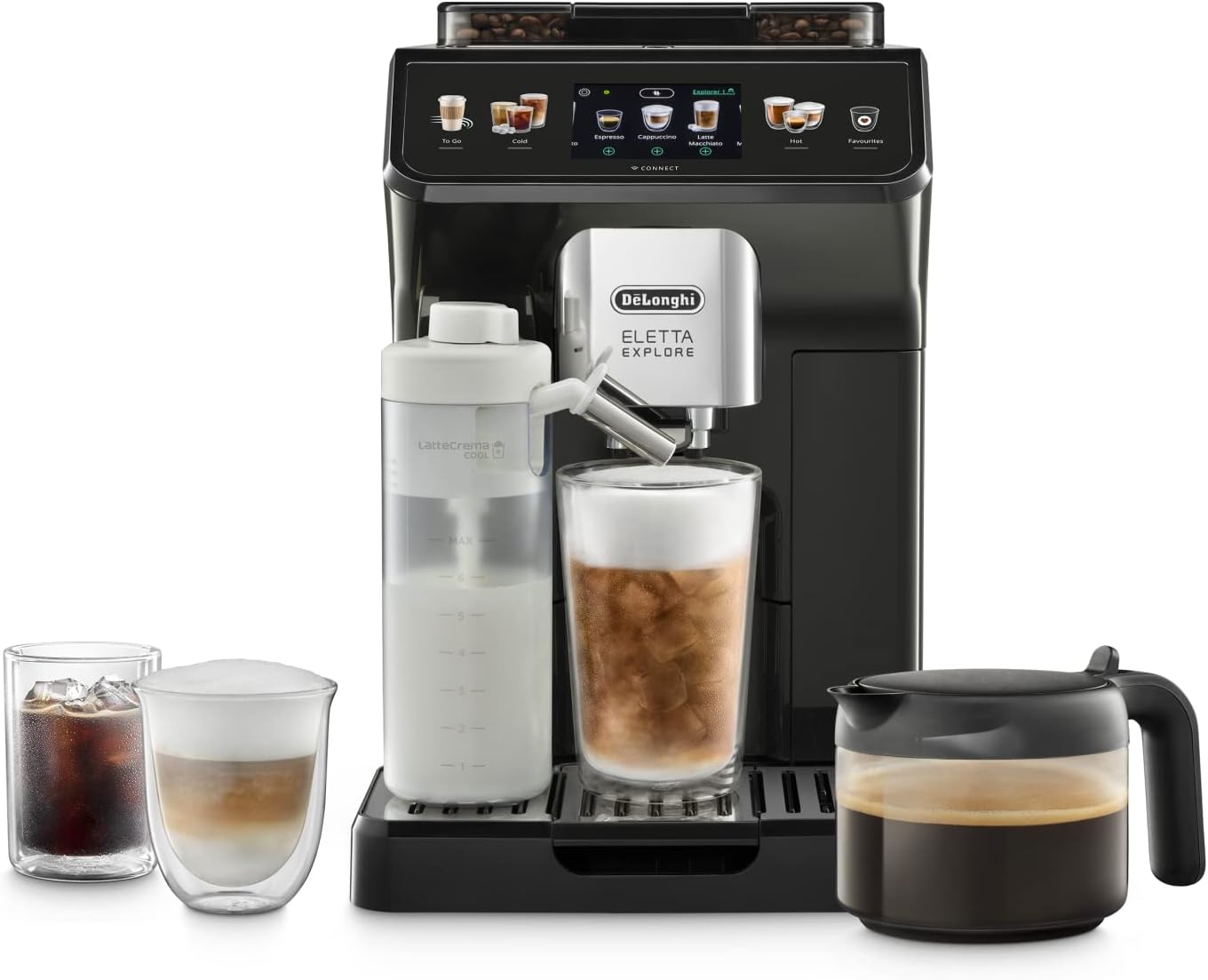 De\'Longhi Eletta Explore Cold Brew ECAM452.67.G Fully Automatic Coffee Machine with LatteCrema Milk System, Hot & Cold Drinks at the Touch of a Button, 3.5 Inch TFT Touchscreen Color Display,