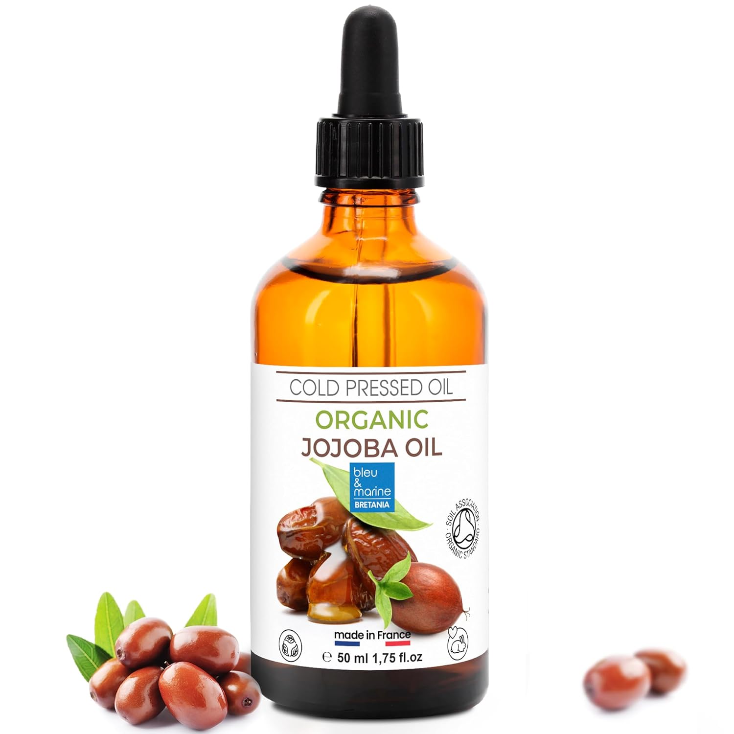 Jojoba Oil Organic Cold Pressed: Cleansing Oil Face, Skin Hair Nails Face Oil Body Oil Anti-Ageing Anti-Wrinkle Massage Oil Natural Cosmetics, Beard and Hair Oil - 50 ml
