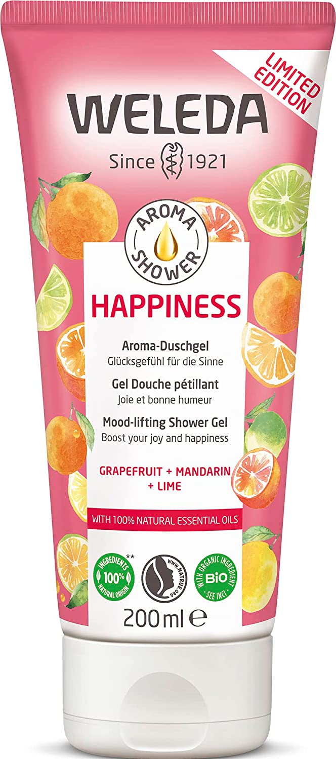 weleda Organic Shower Gel Aroma Shower Happiness Limited Edition Natural Cosmetics Shower Care (1 x 200 ml), ‎multicoloured