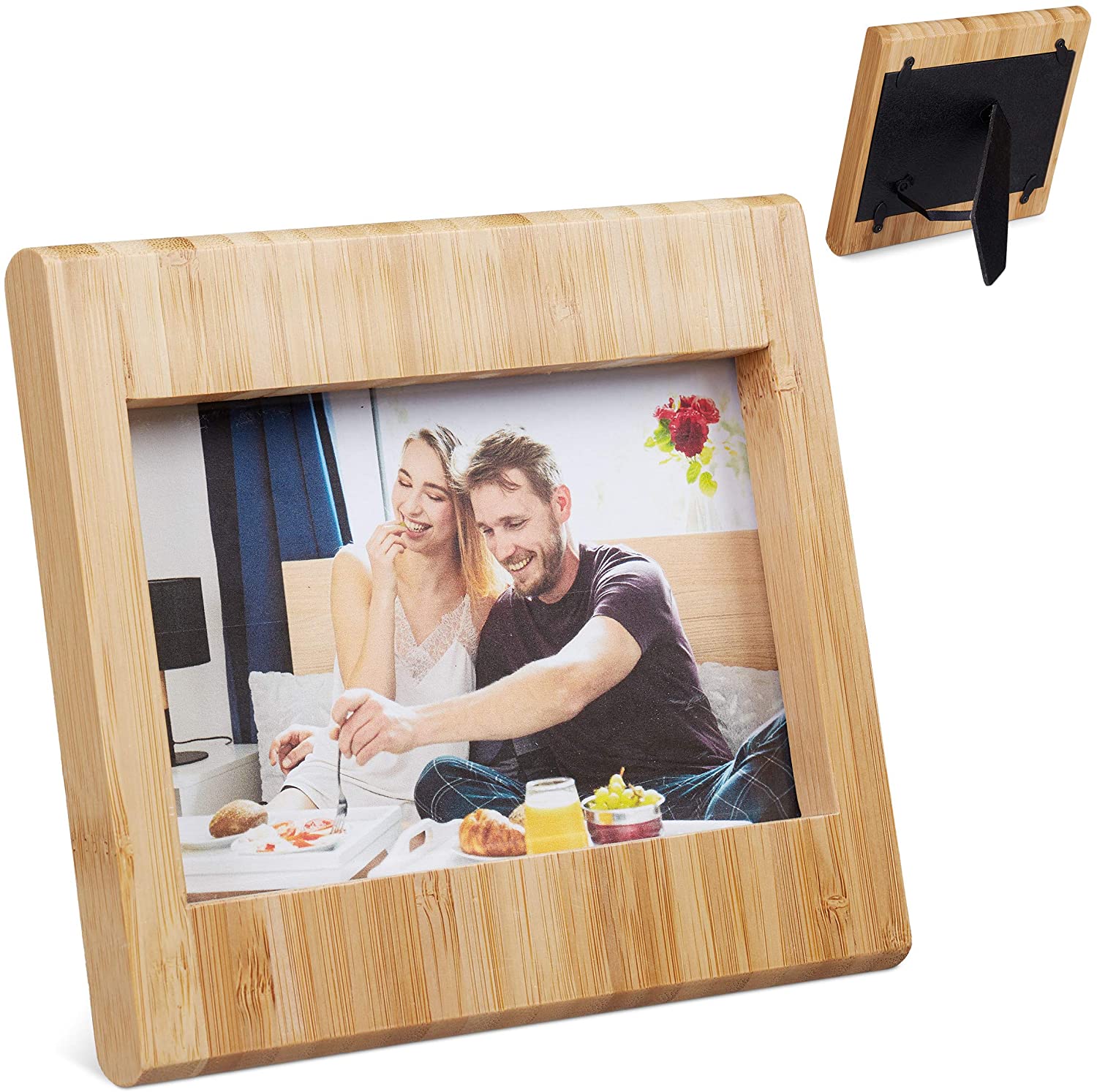 Relaxdays Bamboo Picture Frame for Standing, Portrait & Landscape, Fillable Picture Frame, 10 x 15 cm Photo, Natural