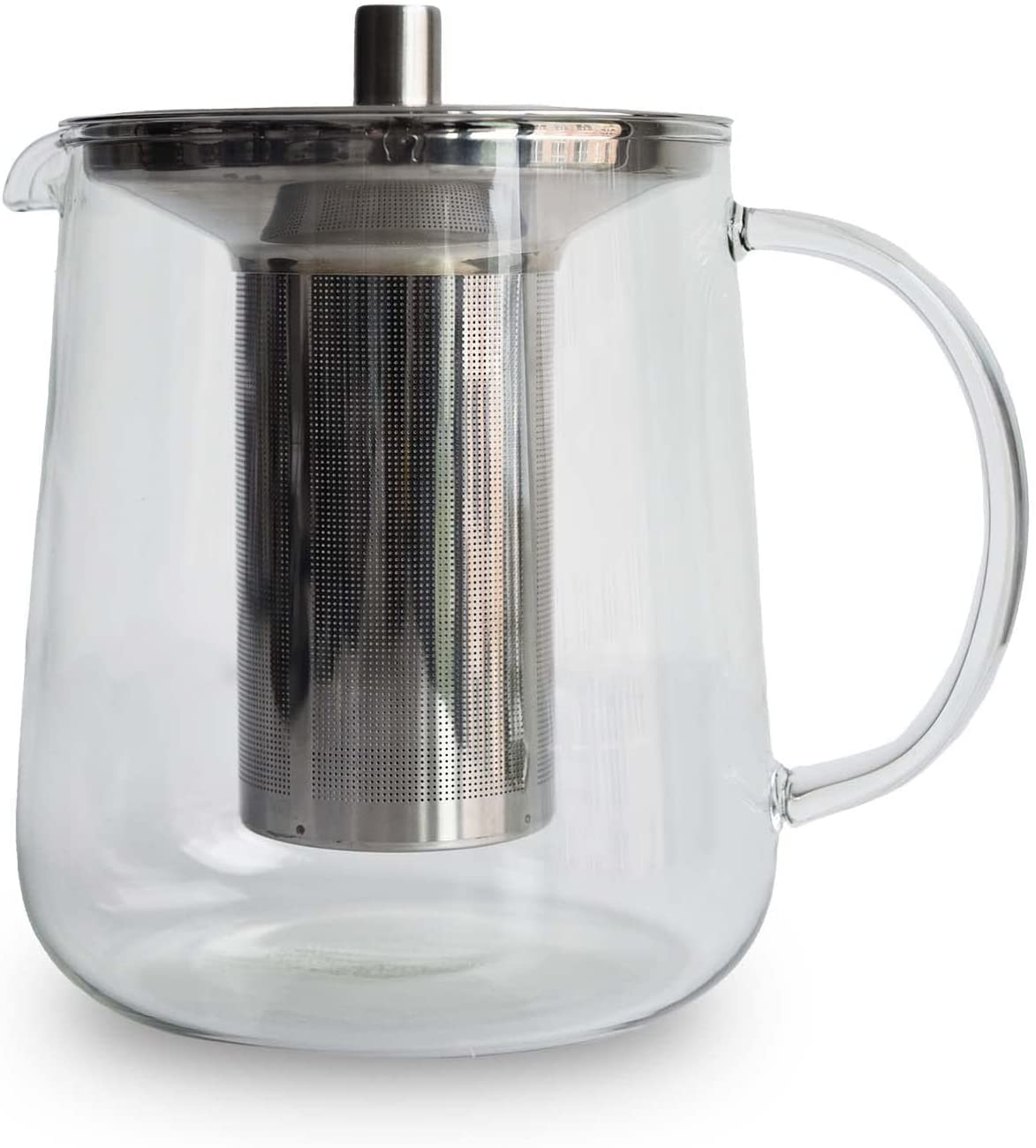 TRINKBASIS Glass Teapot 1 Litre, Teapot Glass, Borosilicate Glass, Heat Resistant, Removable Long Stainless Steel Strainer Rustproof and High-Quality Lid, 3-Piece for Loose Tea, for 4-8 Cups