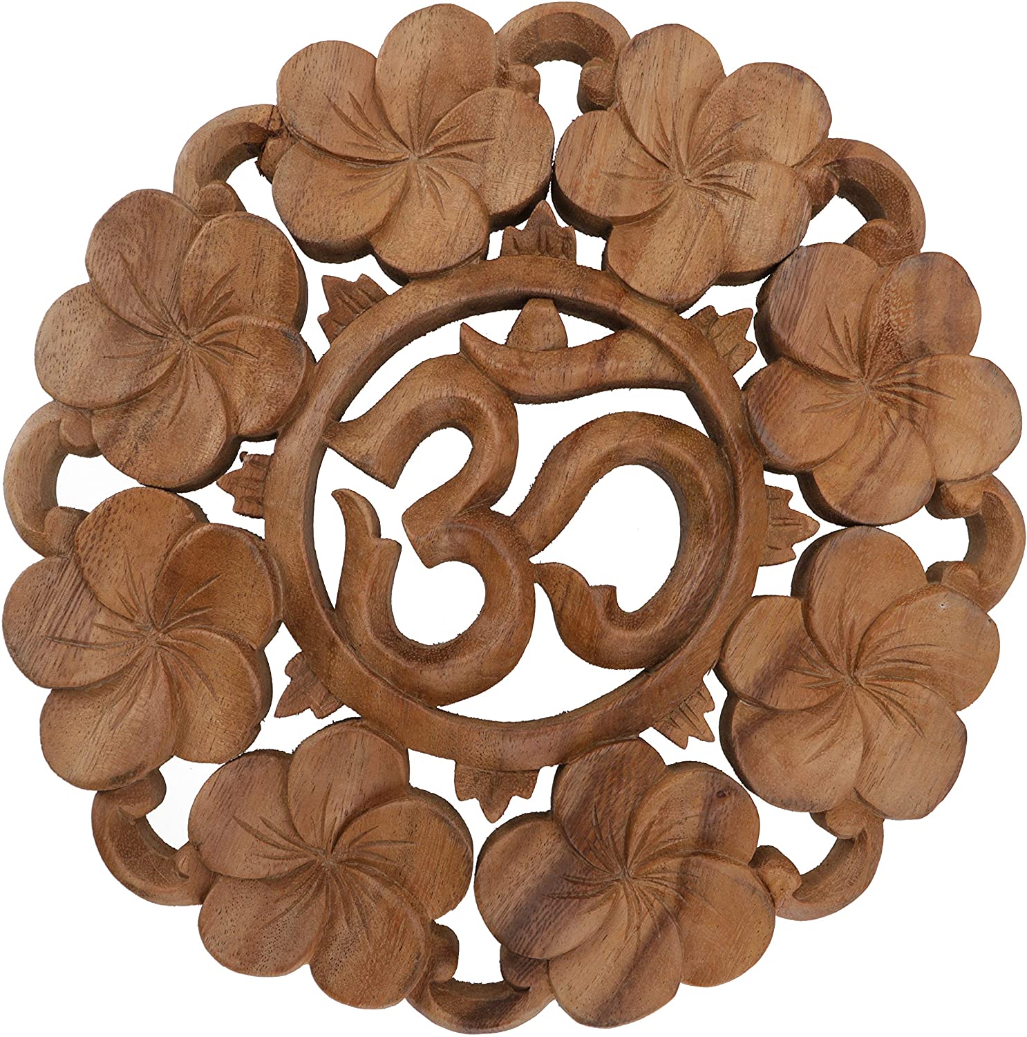 GURU SHOP Carved Wall Picture Decorative Wall Relief OM & Flowers Brown 28 x 28 x 2 cm Masks & Wall Decoration