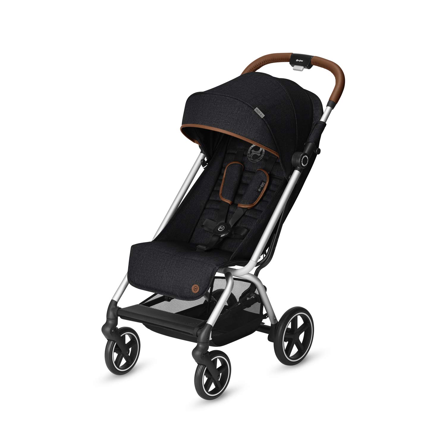 CYBEX Gold Eezy S+ Buggy One Hand Folding Mechanism, Ultra Compact, Lightweight, from Birth to 17 kg (Approx. 4 Years), Denim Collection, Lavastone Black