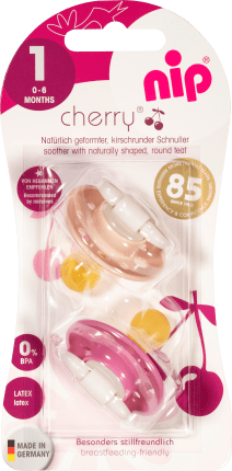 NIP Schnuller Cherry Latex, lachs/pink, Gr.1, 0-6 Monate, 2 St