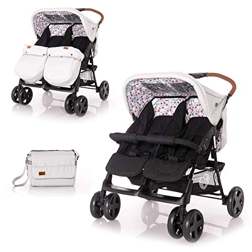 Lorelli Twin Pushchair Twin Changing Bag One-Hand Folding System Foot Cover Colour: Black / Grey