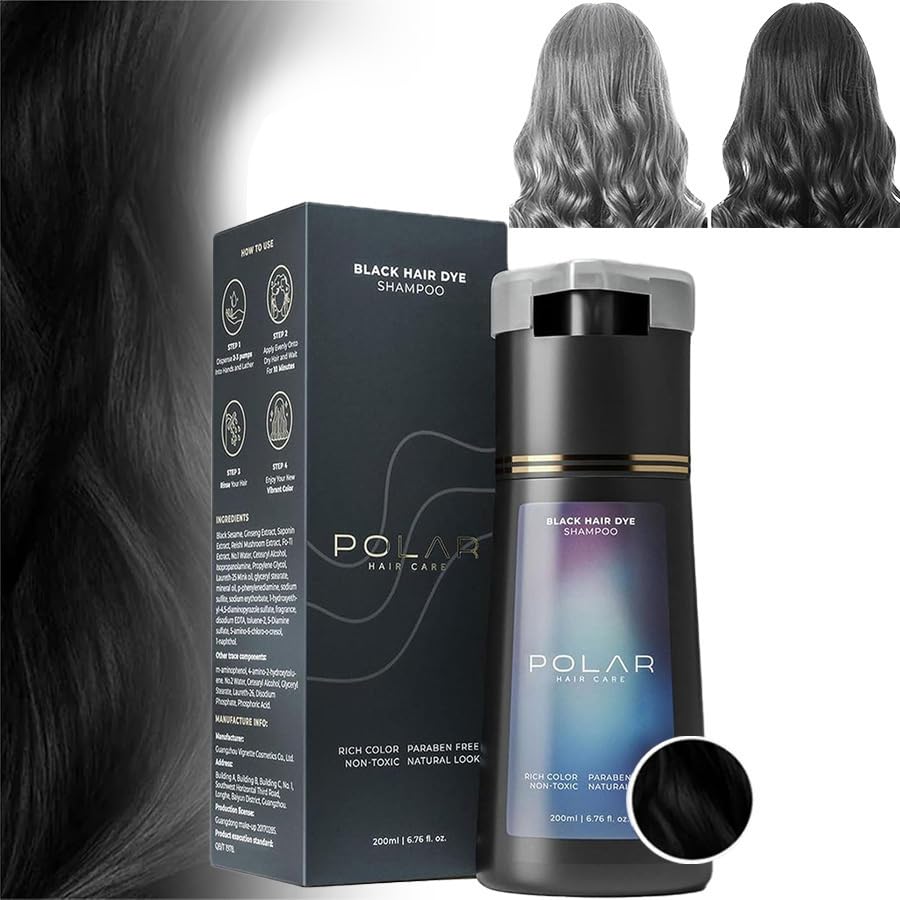 Polar Hair Dye Shampoo, Polar Hair Care, 3-in-1 Instant Hair Dye Shampoo, Polar Hair Care Instant Dye Shampoo, Suitable for Women and Men, for Gray Hair Coverage (Black)