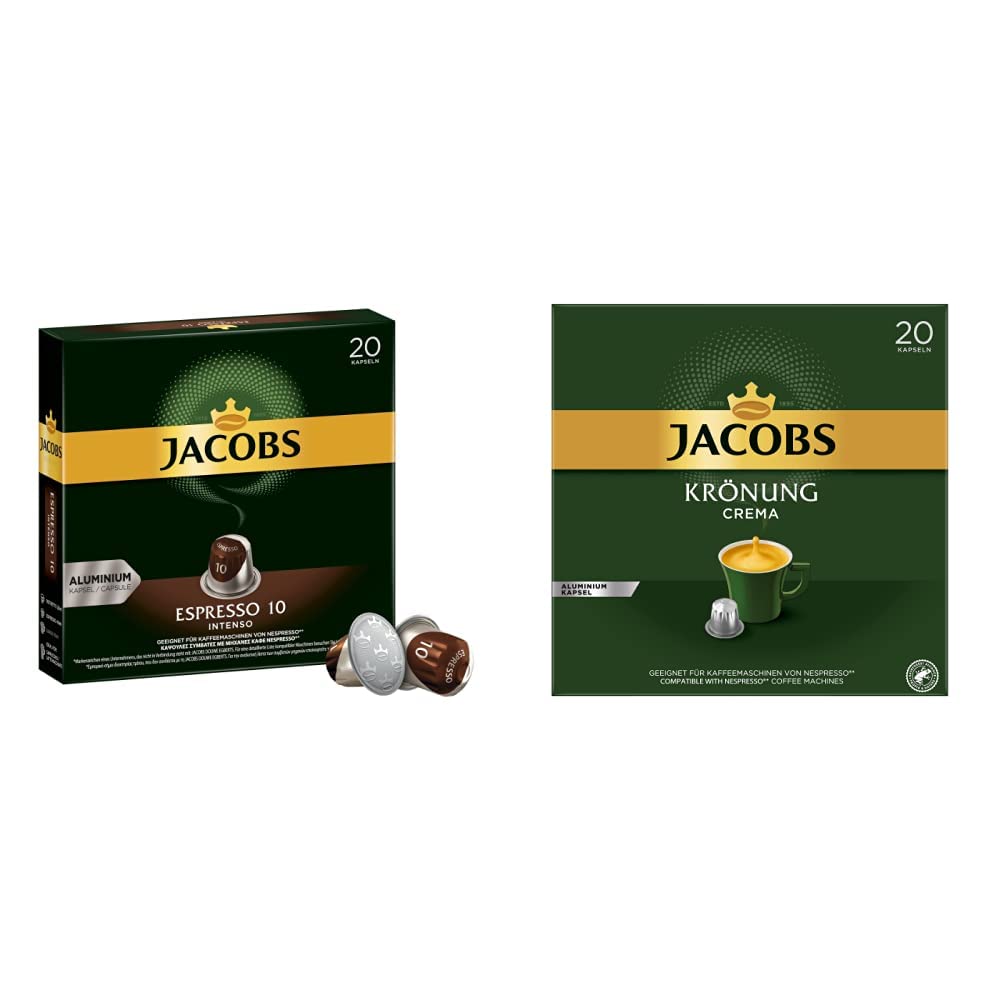 Jacobs Espresso Intico Coffee Capsules, Intensity 10 of 12, 10 x 20 Drinks & Coffee Capsules Coronation Crema, 200 Nespresso Compatible Capsules, Pack of 10, 10 x 20 Drinks, 1040 G