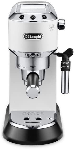 DeLonghi De\'Longhi Dedica Style EC 685.W Espresso Portafilter Machine, Espresso Machine with Professional Milk Foam Nozzle, Only 15 cm Wide, 1 Litre Water Tank, White & Graef Coffee Grinder CM 800