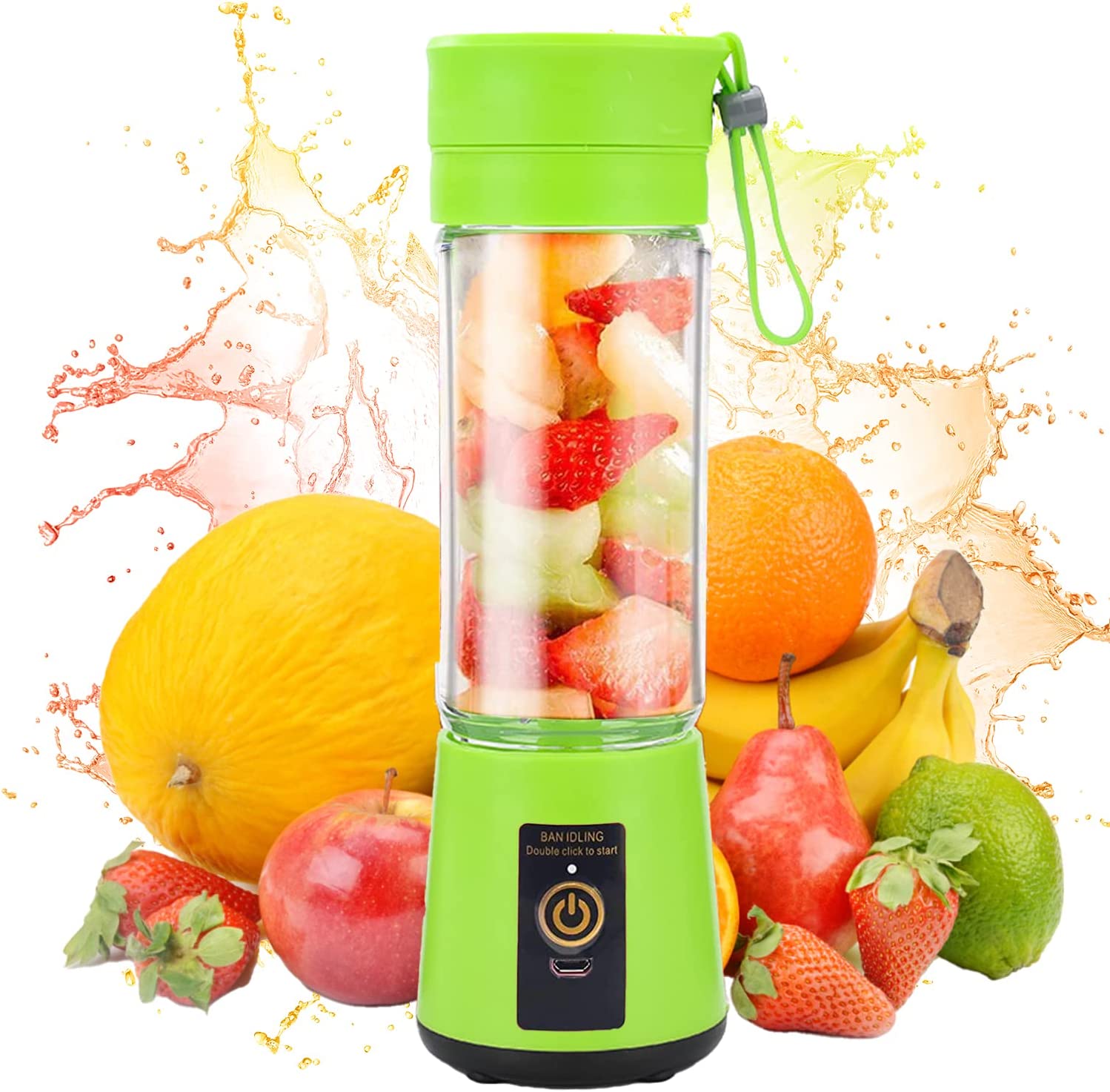 Portable Blender - Rechargeable 6-Sheet Blender Cup | Travel Blender for Fresh Juice Shakes and Smoothies | For Home, Sports, Outdoor, Travel (Green)