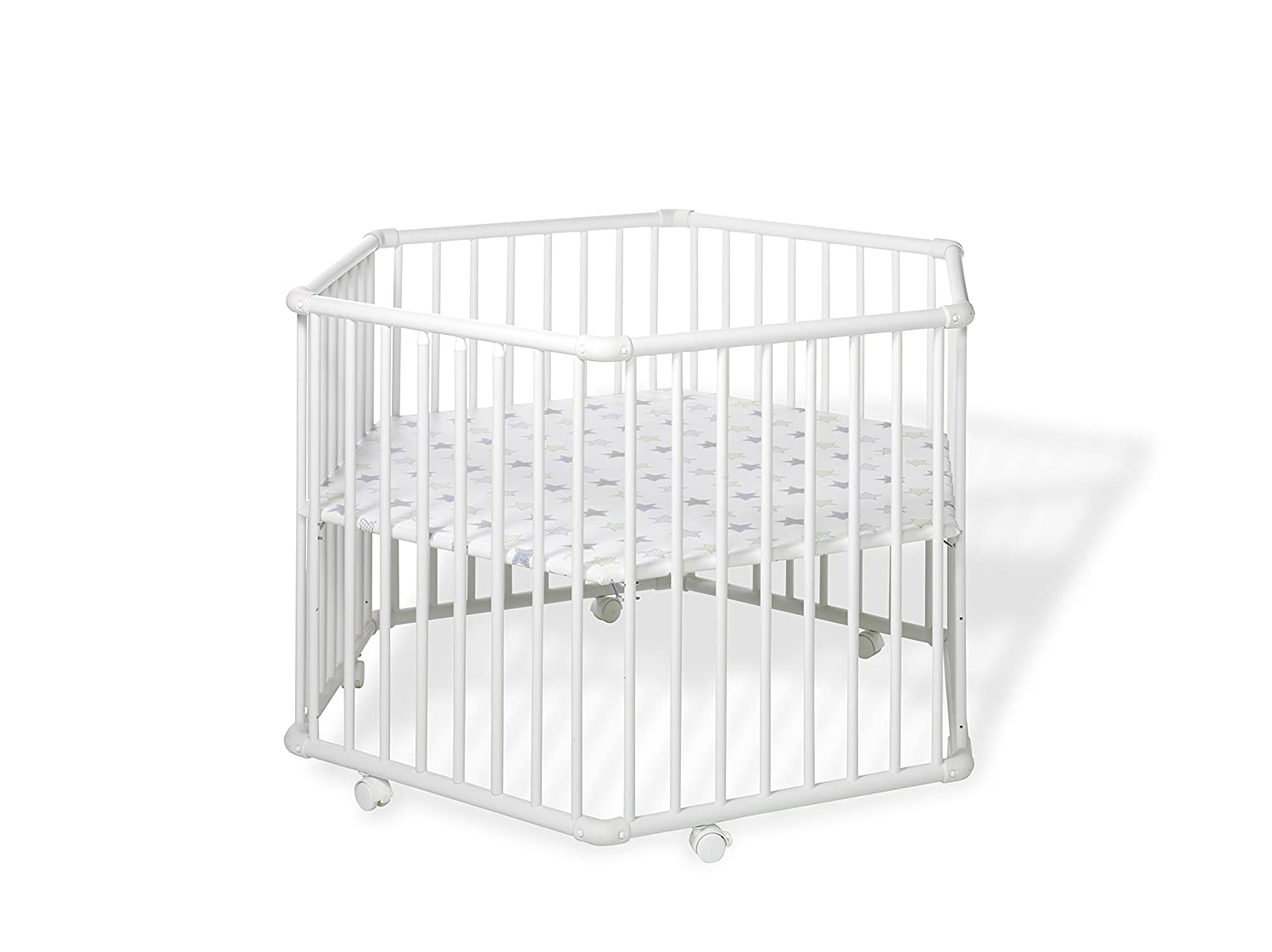 Geuther Matrix Playpen 6 Corner Matrix Wood White Star Design