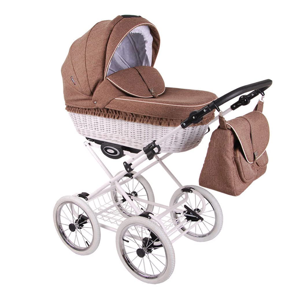 SaintBaby Chocolate Marshmallow RL36 3-in-1 Sustainable Retro Wicker Basket Linen with Baby Car Seat