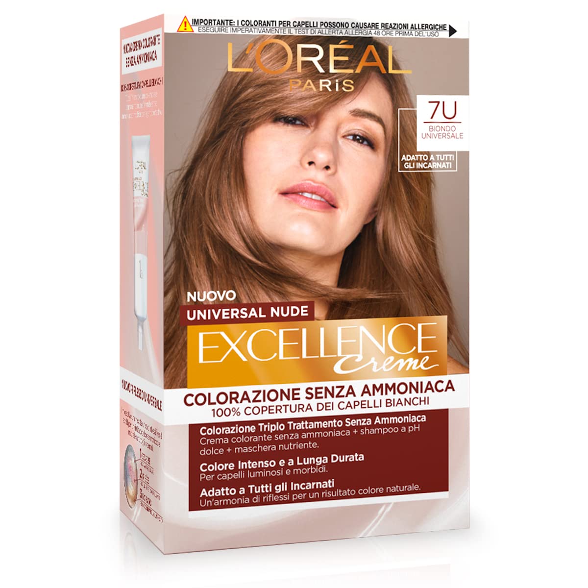 L\'Oréal Paris Excellence Universal Nude, Ammonia Free, with Universal Reflection, Suitable for All Skin Toners, Intense Colour, Long Hold, Blonde 7u