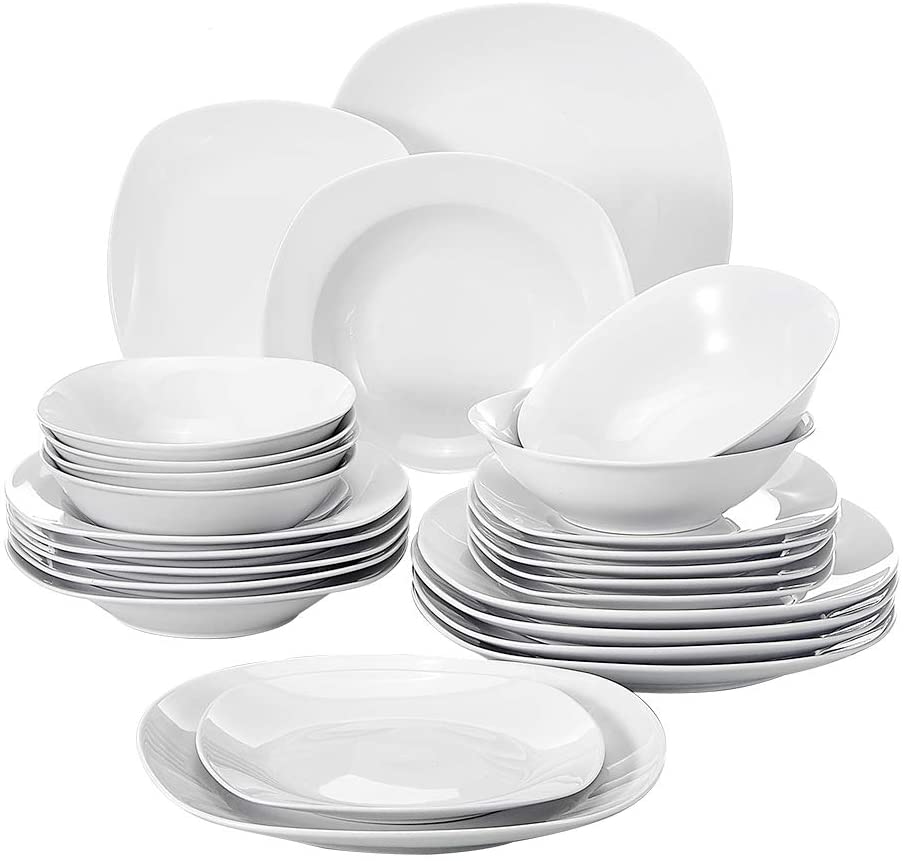 Malacasa, Series Elisa, 24-piece Set, Porcelain Dinner Service Crockery Set with 6 Dinner Plates, 6 x Dessert Plates, 6 x Soup Bowls, 6 x Bowls, for 6 People