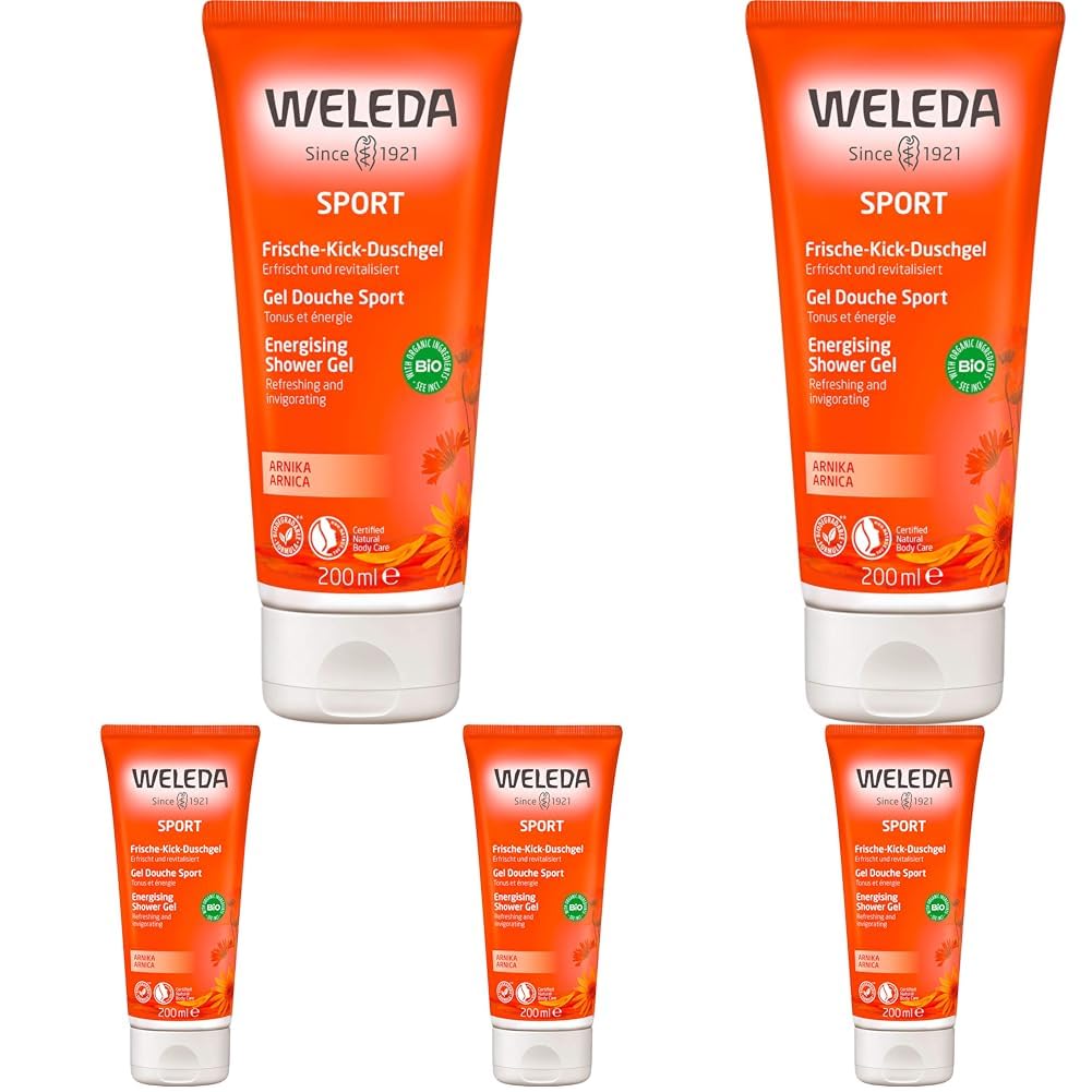 WELEDA Organic Sport Shower Gel Vegan - Natural Cosmetics Arnica Shower Soap for Men and Women with Rosemary/Lavender Fragrance - Natural Skin Care Shower for Cleaning Face and Body (1 x 200 ml)