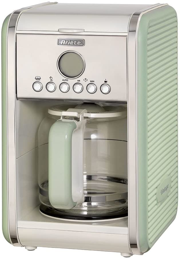 Ariete 1342/04-green 1342 1342GR 12-cup coffee machine vintage, 2000 W, green, stainless steel, rust-proof, 15 litres & 155 toaster with 2 slots, vintage