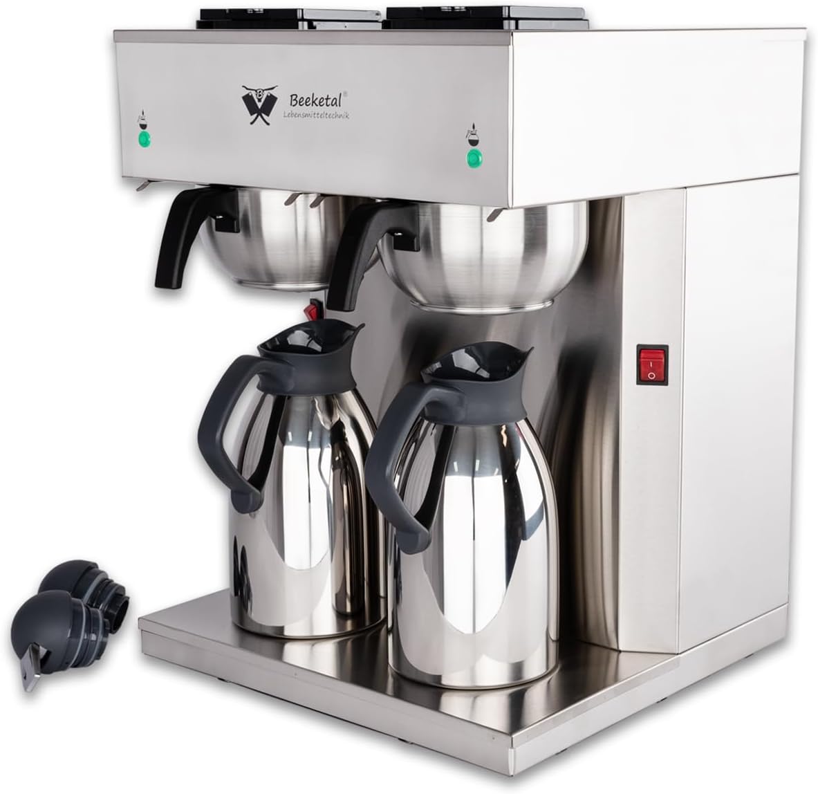Beeketal \'BGK-TK1\' Gastro Duo filter coffee machine incl. 2 thermos flasks with 1.8 liter capacity each | Double filter coffee machine including starter set coffee basket filter (size: 85/245)