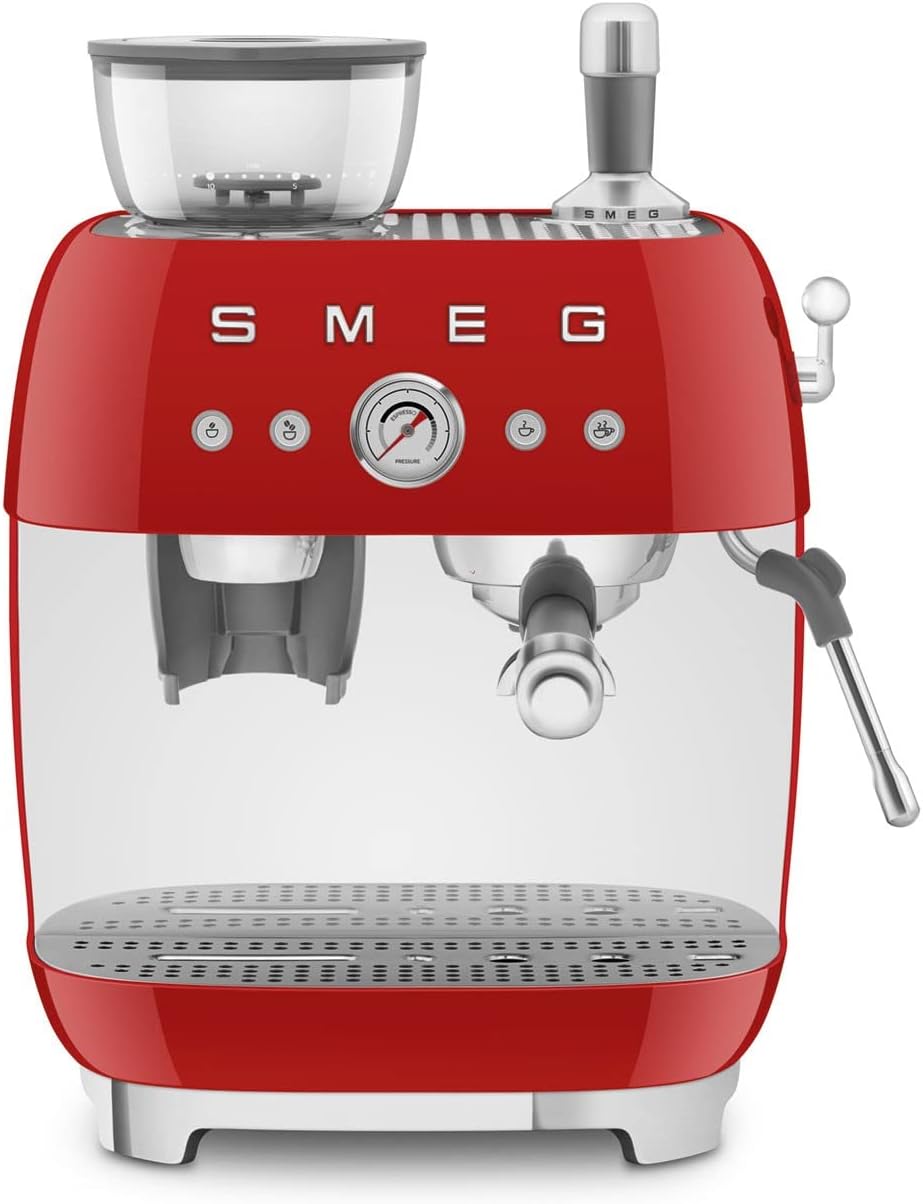Smeg EGF03RDEU Espresso Machine, Fully Automatic Coffee Machine, 50s Style, Red