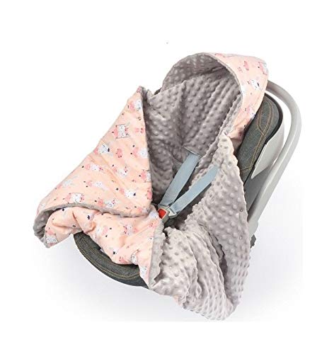 Minky Baby Blanket with Hood, Swaddling Blanket, Baby Seat/Pram Blanket 90 x 90 cm