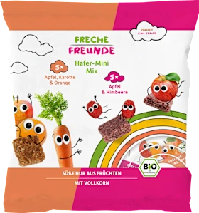 Children's snack oat mini mix carrot, apple, orange & apple, raspberry from 3 years, 100 g