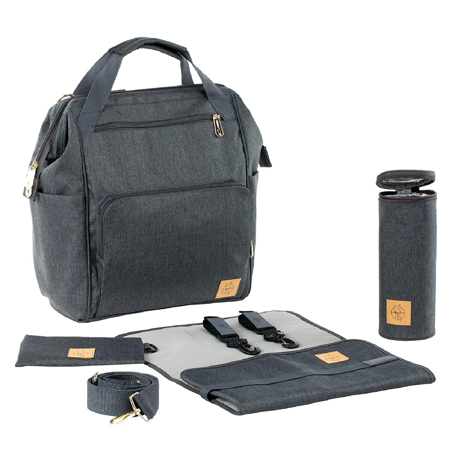 Lässig baby changing backpack, changing bag incl. Changing accessories, sustainably produced / Goldie Backpack charcoal