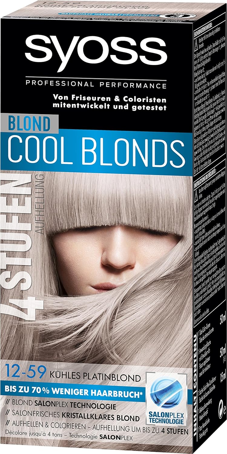Syoss Blond Cool Blonds Hair Color, 12-59 Cool Platinum Blonde Level 3, Pack of 3 (3 x 115 ml)