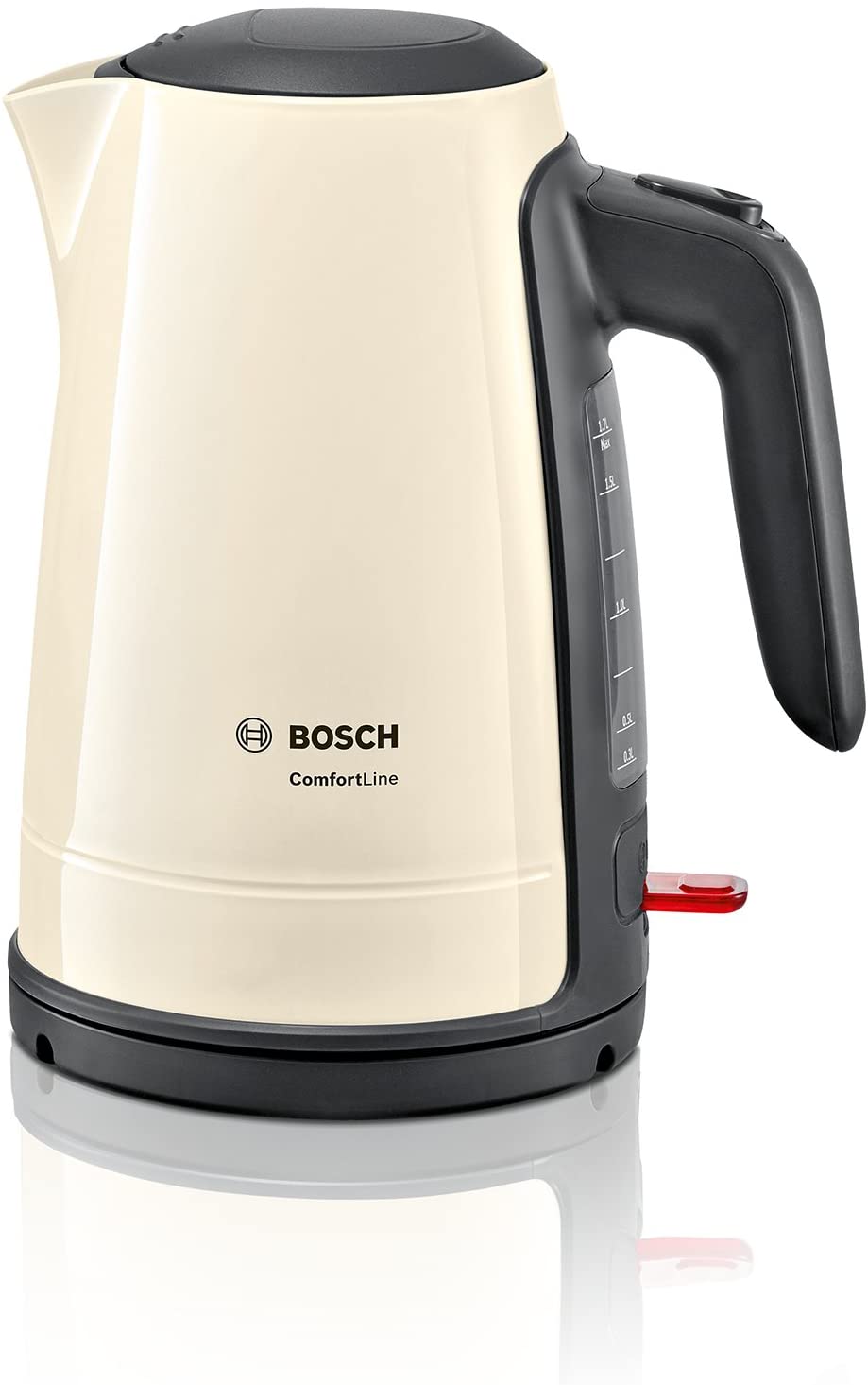 Bosch ComfortLine TWK6A017 Wireless Kettle, 1-Cup Function, Large Opening, Overheating Protection, Removable Limescale Filter, 1.7 L, 2400 W, Cream