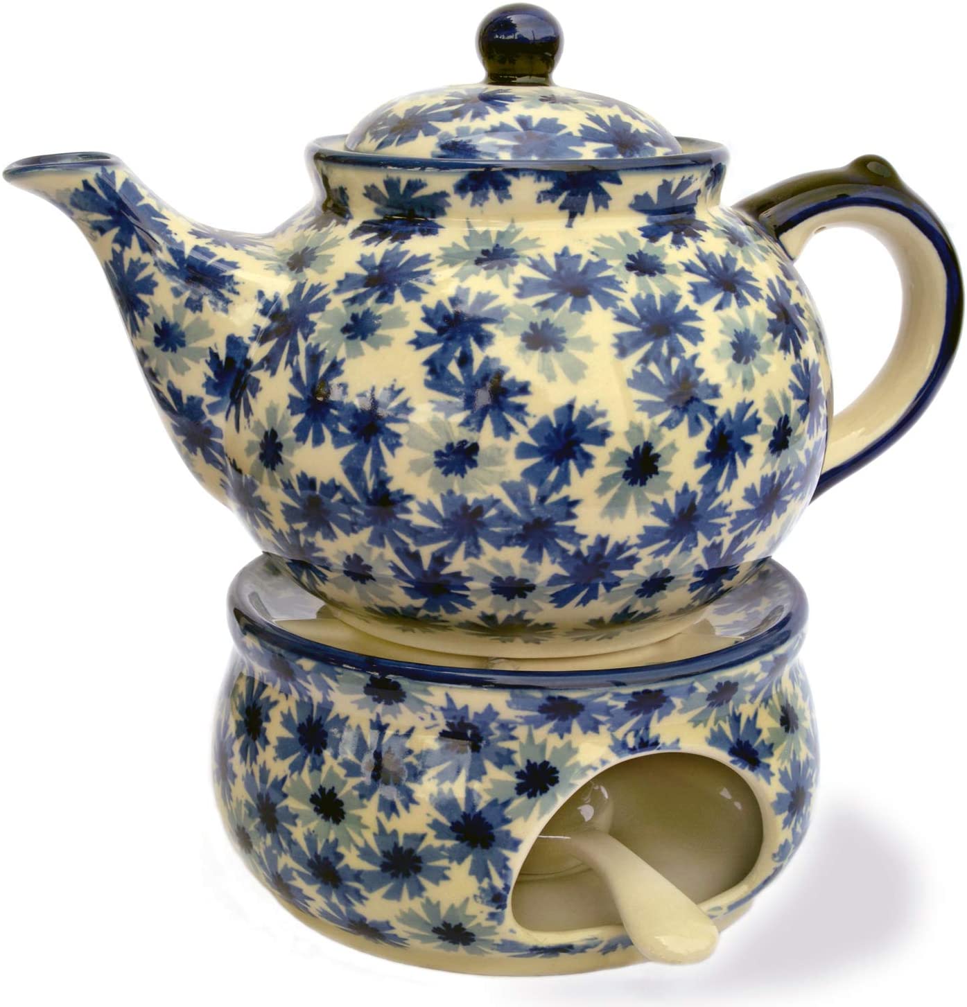 Bunzlauer Keramik Manufaktura Hand-Decorated Polish Pottery Teapot with Warmer