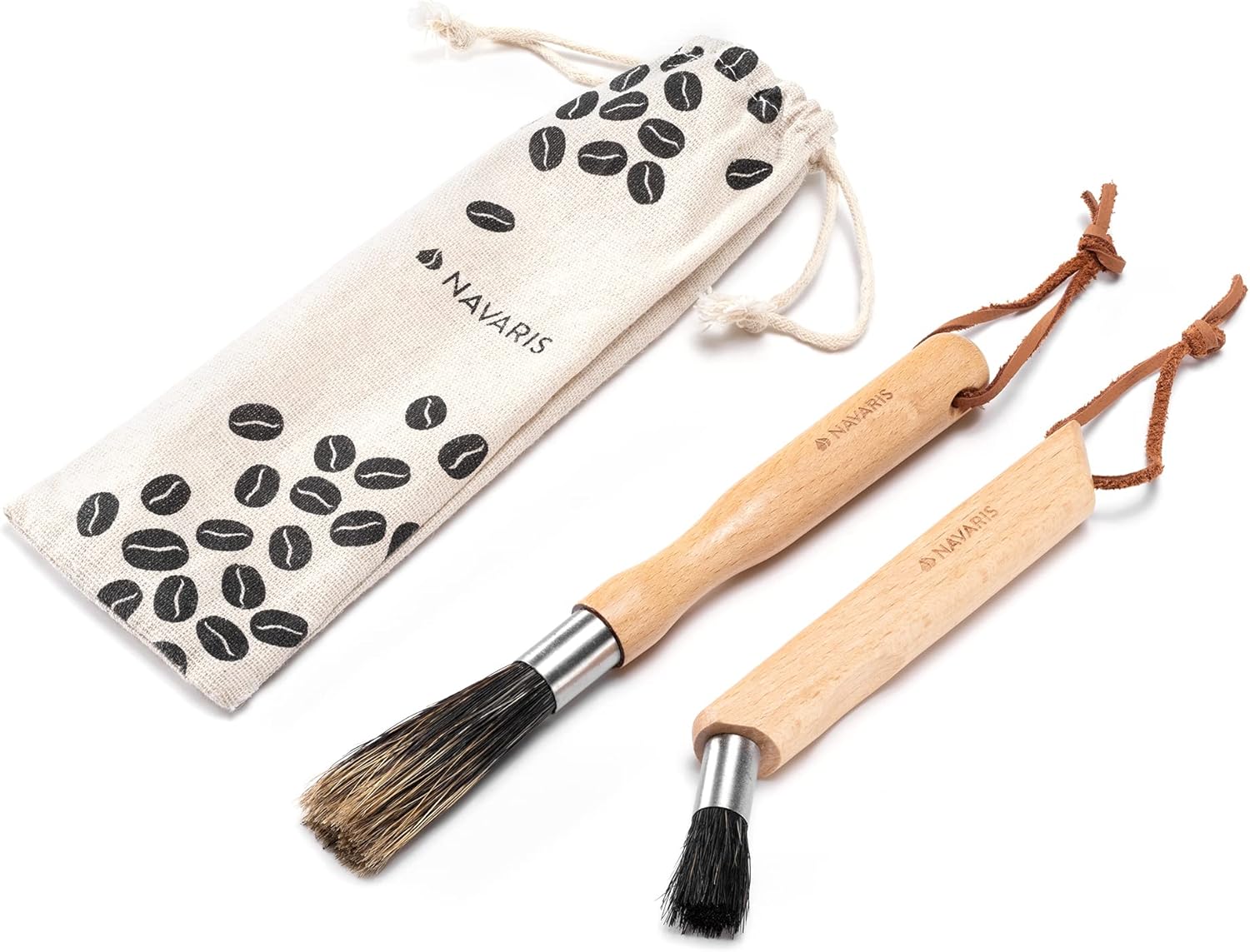 Navaris Cleaning Brush Set for Coffee Machine and Coffee Grinder - 1 x Straight Brush 1 x Angled - Coffee Brush for Portafilter - Espresso Machine Accessories