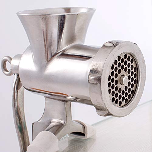 Loomiloo Manual meat grinder made of stainless steel no. 5, minced meat machine made of cast steel 304, size: 22 cm x 27 cm x 8 cm.