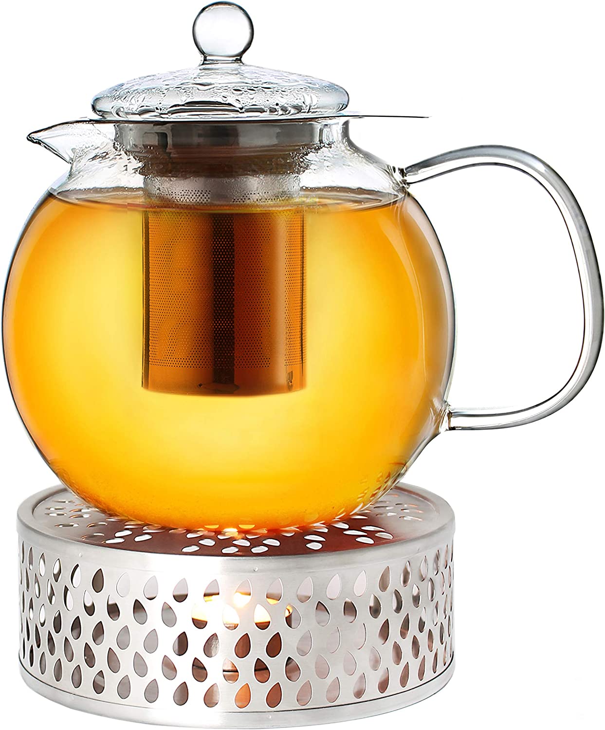 Creano Glass Teapot 1.7 L 3-Part Tea Maker with Integrated Stainless Steel Strainer and Glass Lid, Ideal for Making Loose Teas, Drip Free, All-in-One