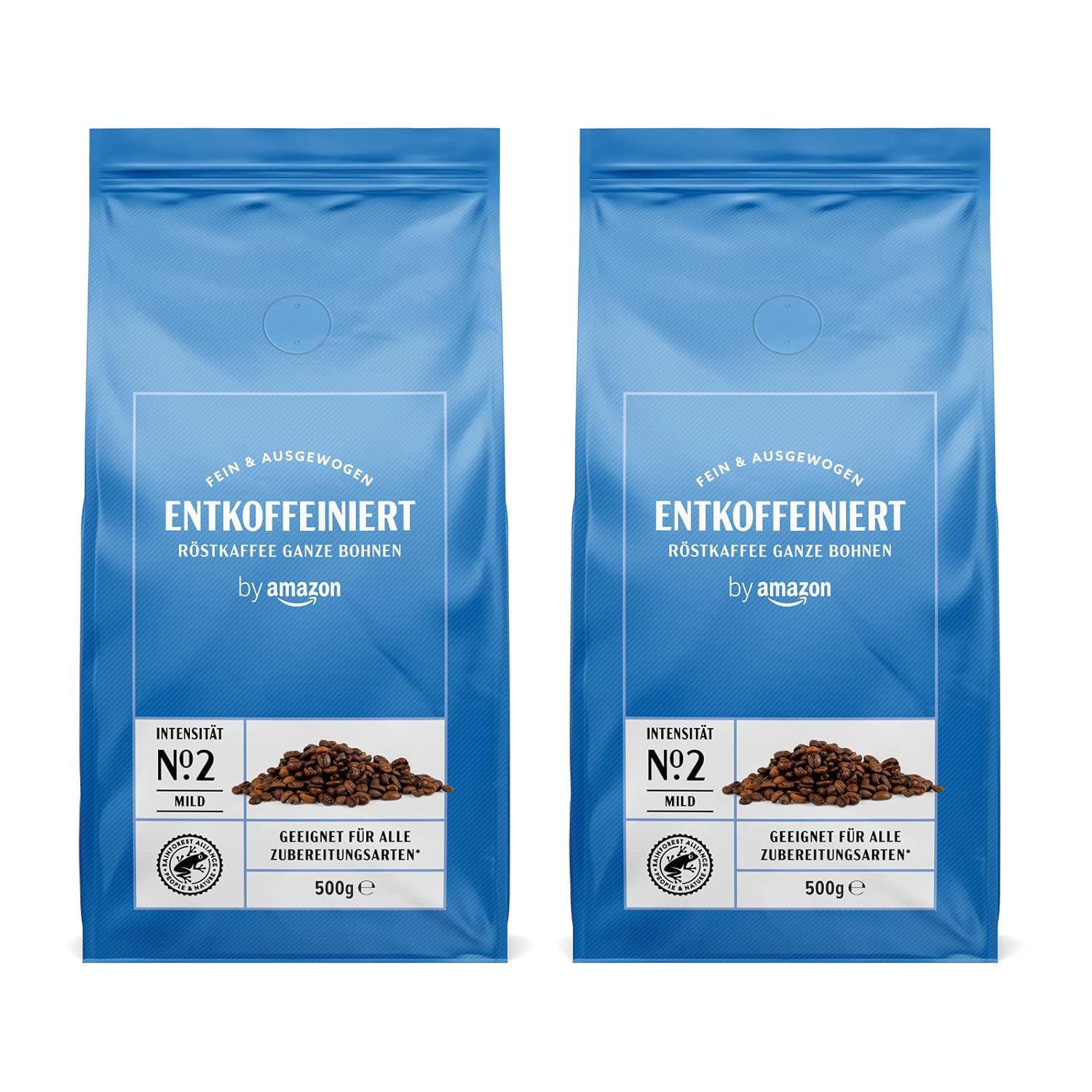 by Amazon Decaffeinated Coffee Beans Decaffeinato, Light Roasting, 1kg (2 Packs of 500g) - Rainforest Alliance Certification (Formerly Brand Happy Belly)