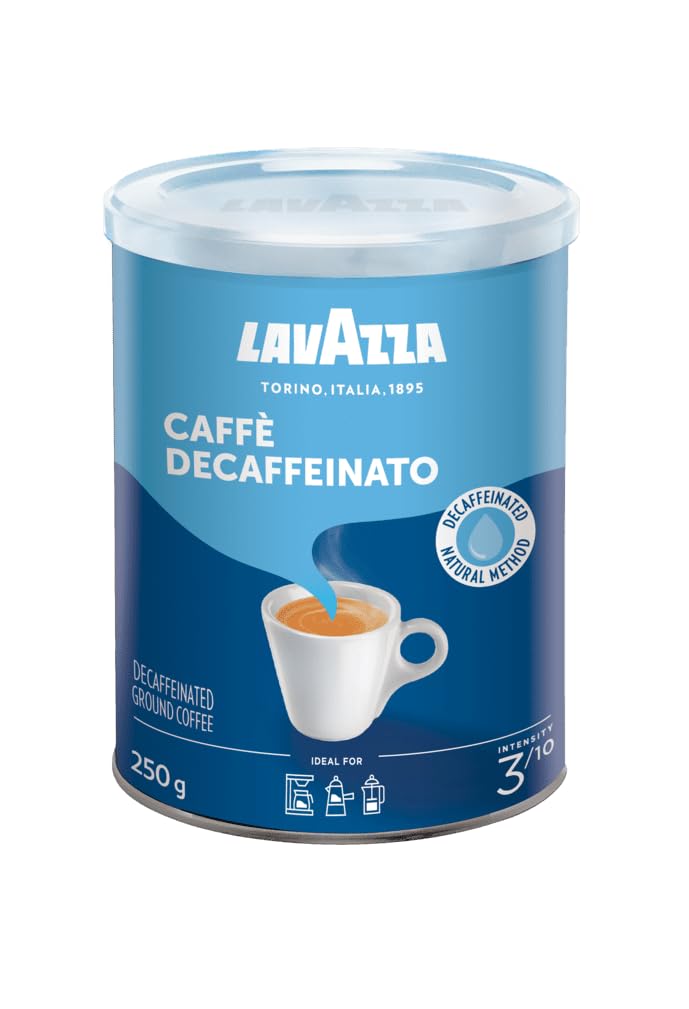 Lavazza, Caffè Decaffeinato Ground Coffee for Mocha Jugs, Decaffeinated Espresso with Dried Fruit Aromatic Notes, Arabica & Robusta, Intensity 3/10, Medium Roast, 250 g