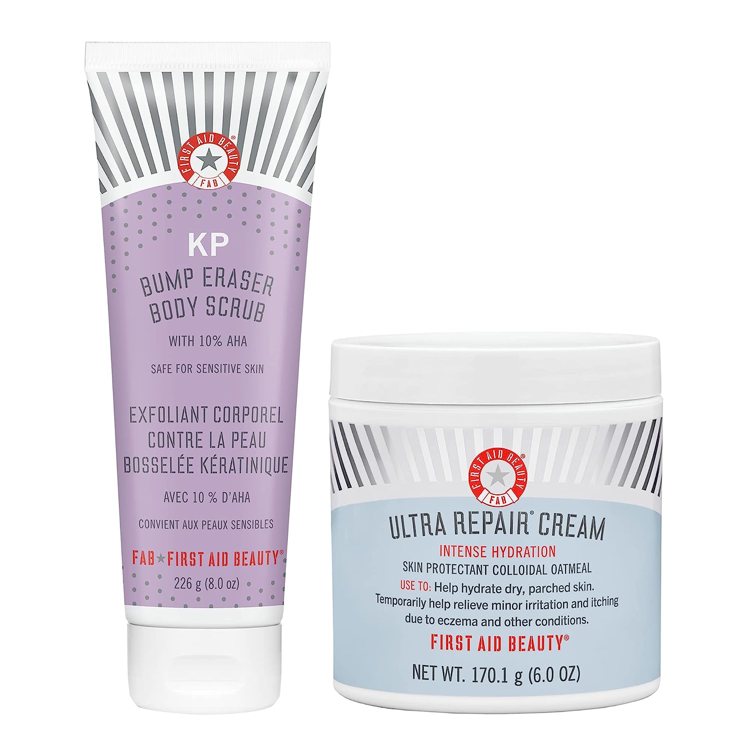 First Aid Beauty Bundle: KP Bump Eraser Body Scrub with 10% AHA - 226 G - and Ultra Repair Cream Intense Hydation Moisturiser - 170 G