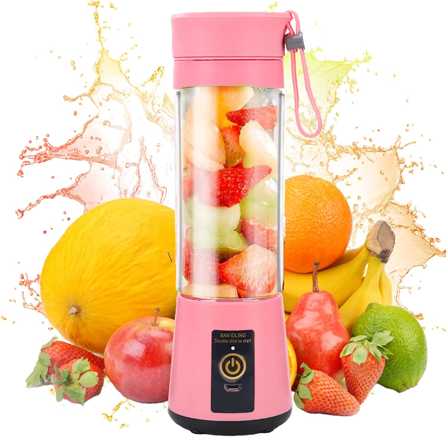 Portable Blender - Rechargeable 6 Sheet Blender Cup | Travel Blender for Fresh Juice Shakes and Smoothies | For Home, Sports, Outdoor, Travel (Pink)