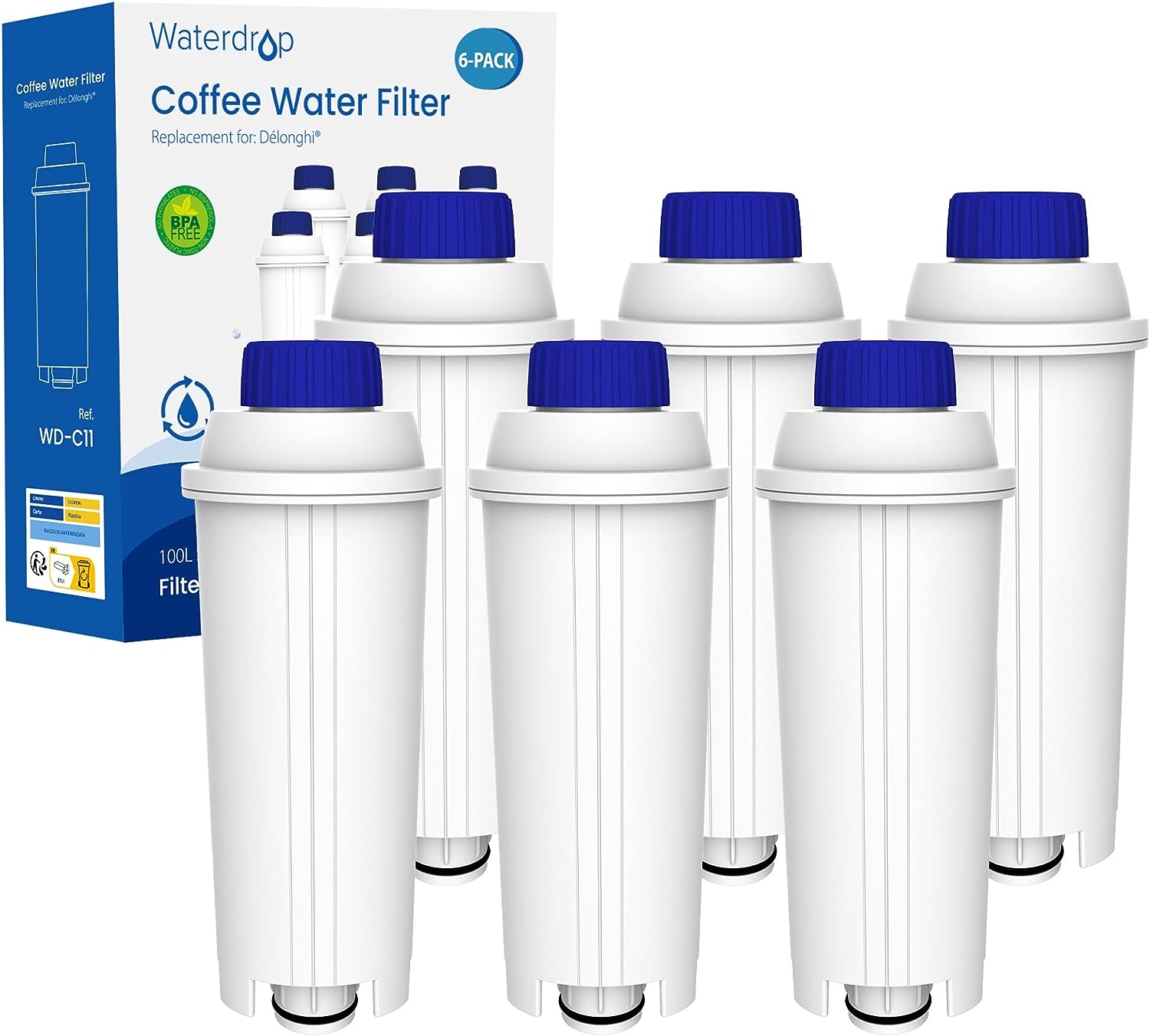 Waterdrop Water Filter, Replacement for DeLonghi Coffee Machine ECAM, Eletta, Dinamica, DLSC002, Magnifica, ETAM Autentica and Various Esam Models (6)
