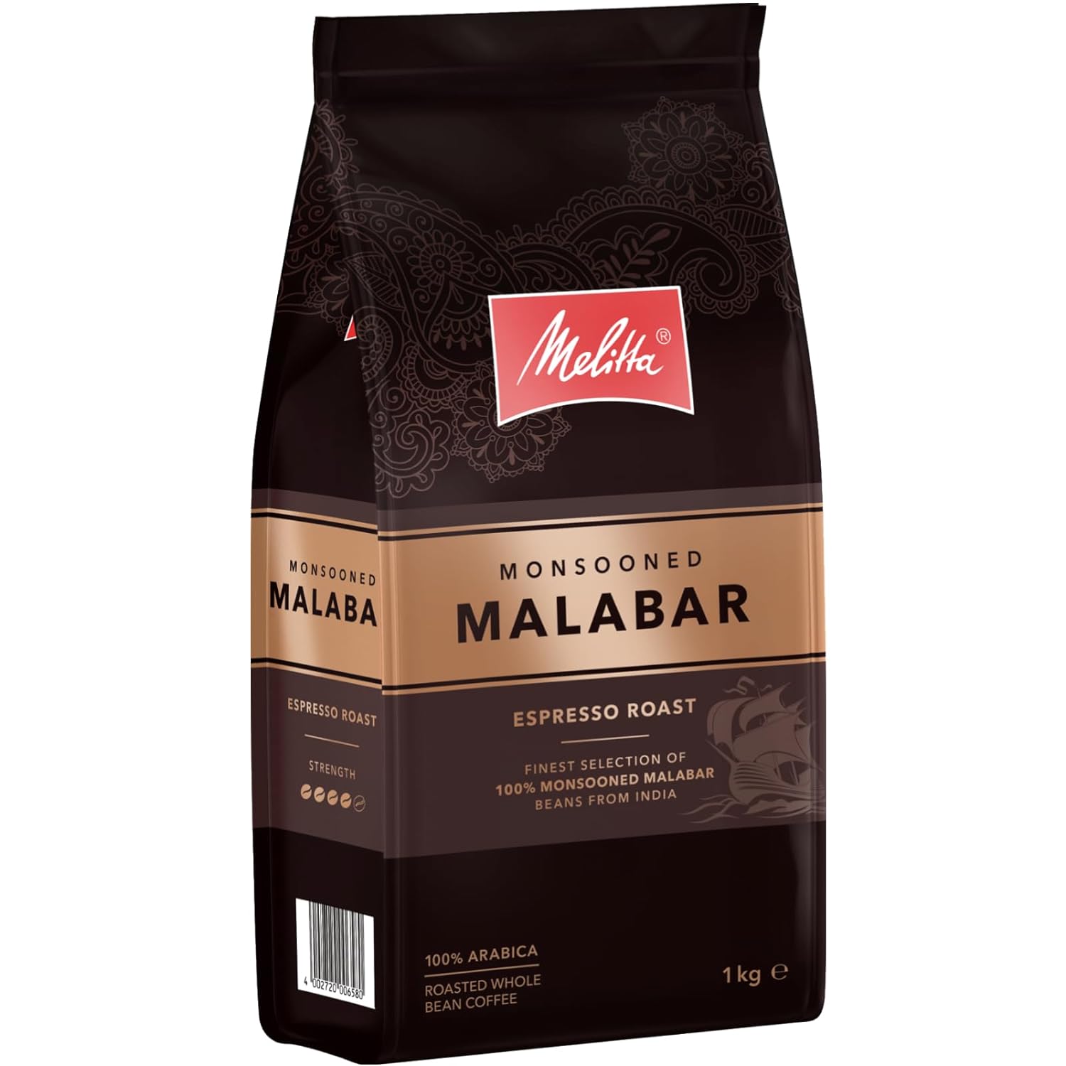 Melitta Monsooned Malabar Rare Coffee, 1 kg, Coffee Beans, Unground, 100% Arabica Beans from India, Roasted in Germany, Strength 4