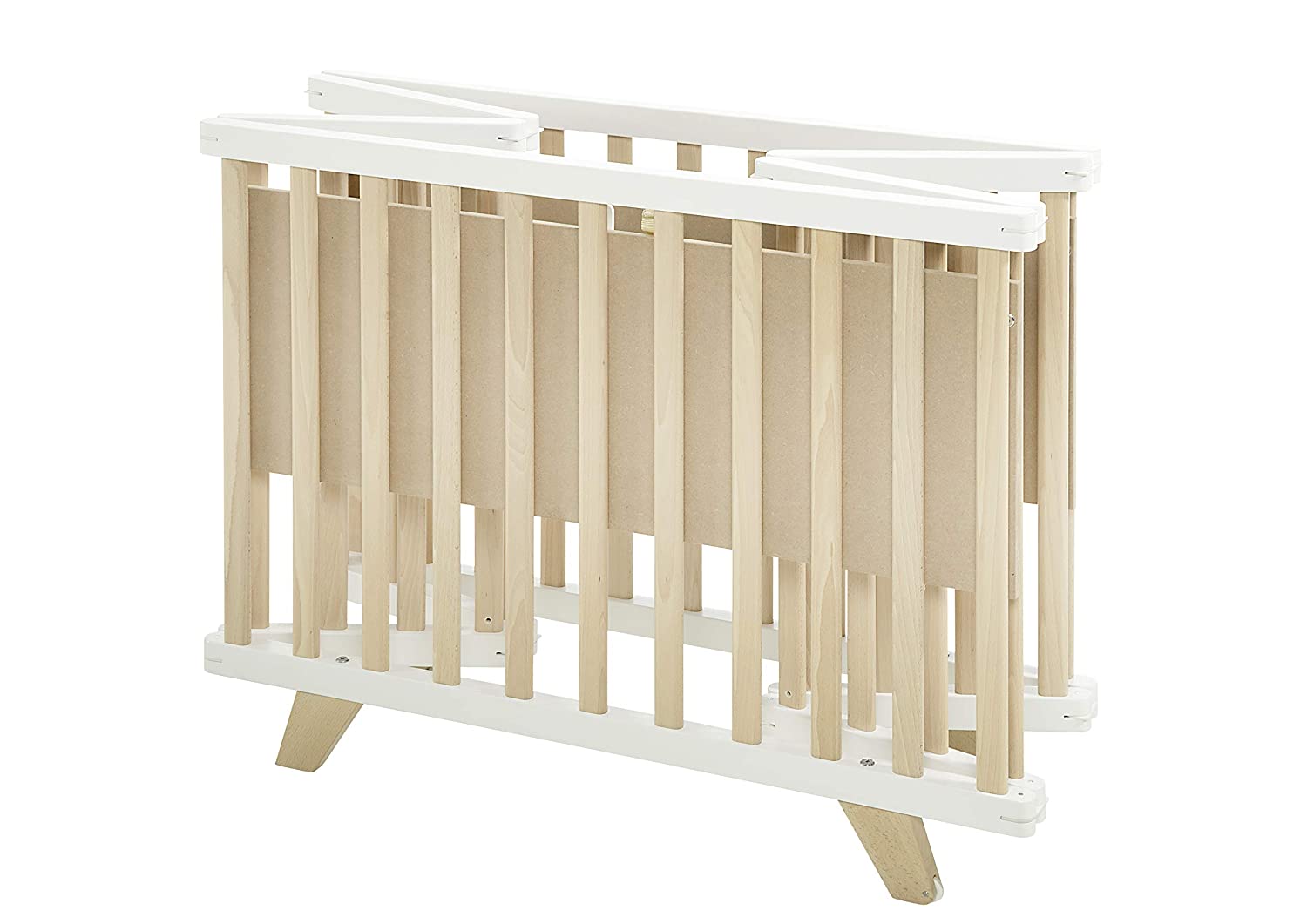 Geuther 2258 NAWE Lasse 2257 Playpen for Folding, Natural/White, 96 x 96 cm, Height-Adjustable, for Wheels, Brown, 20.12 kg, TÜV Tested