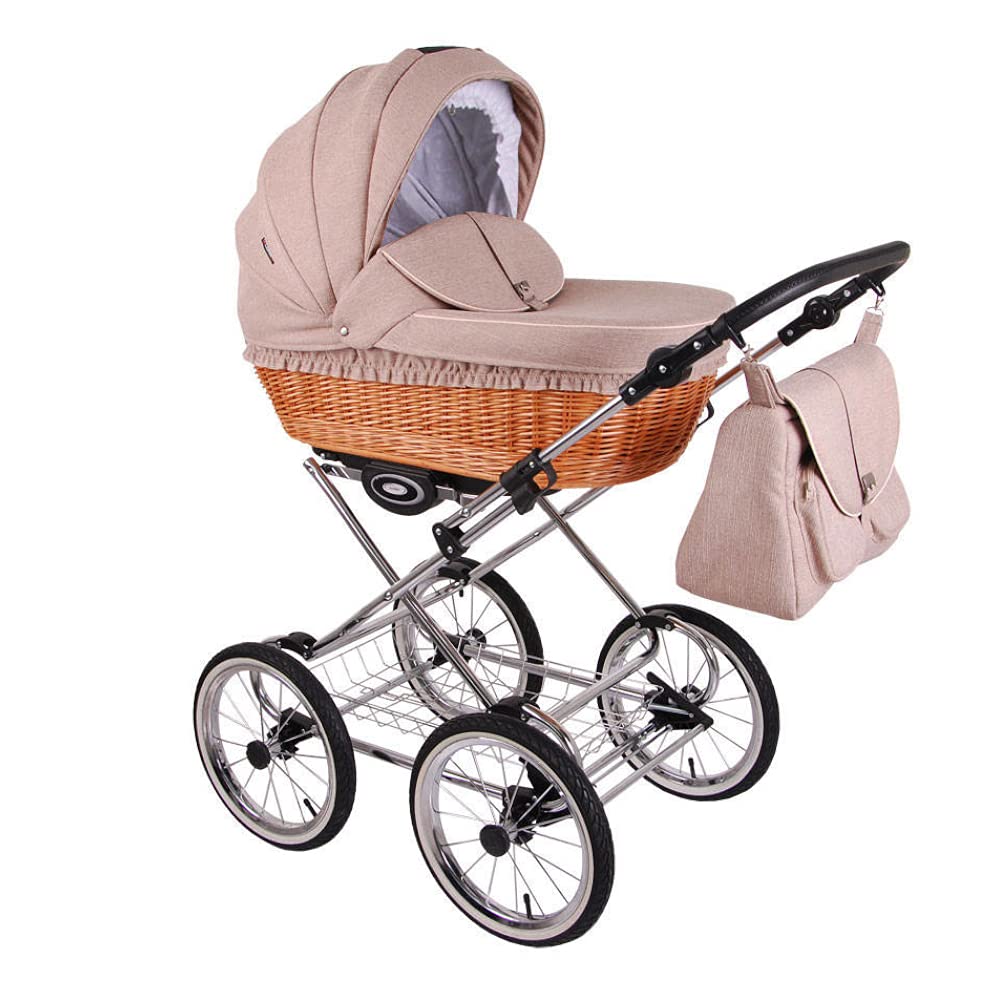 SaintBaby RL31 Sustainable Retro Wicker Basket Linen Retro Len Soft Powder 2-in-1 without Baby Seat