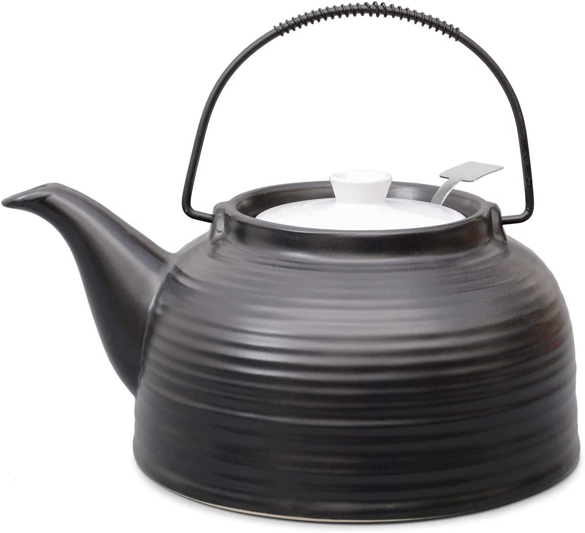 Aricola Nelly Large Heat-Resistant Ceramic Teapot 1.5 Litres Black/White with Steel Strainer
