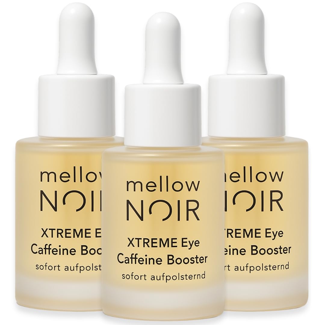 mellow NOIR Xtreme Eye Caffeine Booster 3 x 15 ml - Instant Padding - Eye Serum with Caffeine for Tired Swollen Eyes - Against Dark Circles and Bags - Vegan - Certified Natural Cosmetics