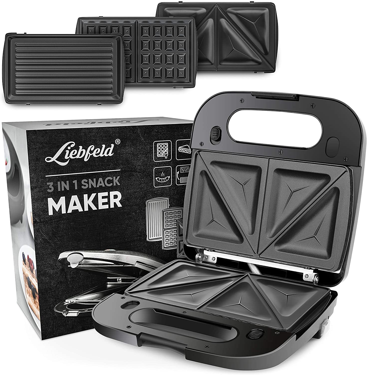 Liebfeld 750 W, 3-in-1 sandwich maker, contact grill, waffle iron, sandwich